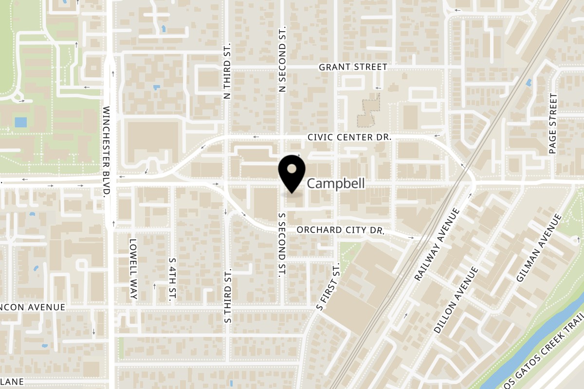 Map showing the location of Doppio Zero Campbell on 220 E Campbell Ave in Campbell