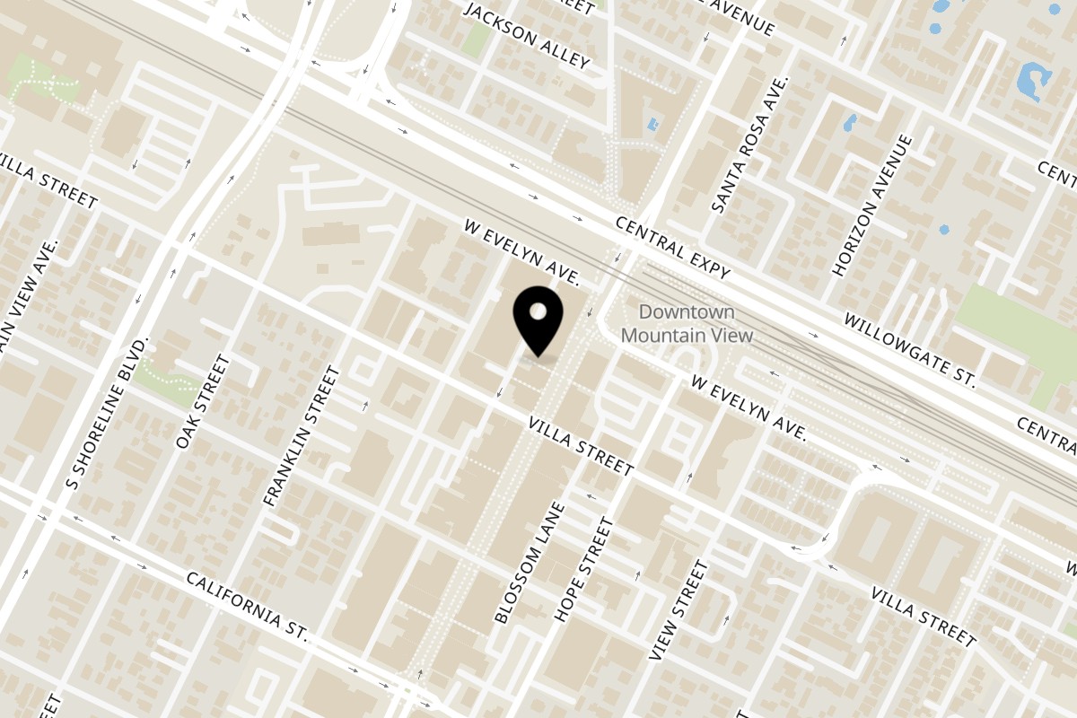 Map showing the location of Doppio Zero Mountain View on 160 Castro St in Mountain View